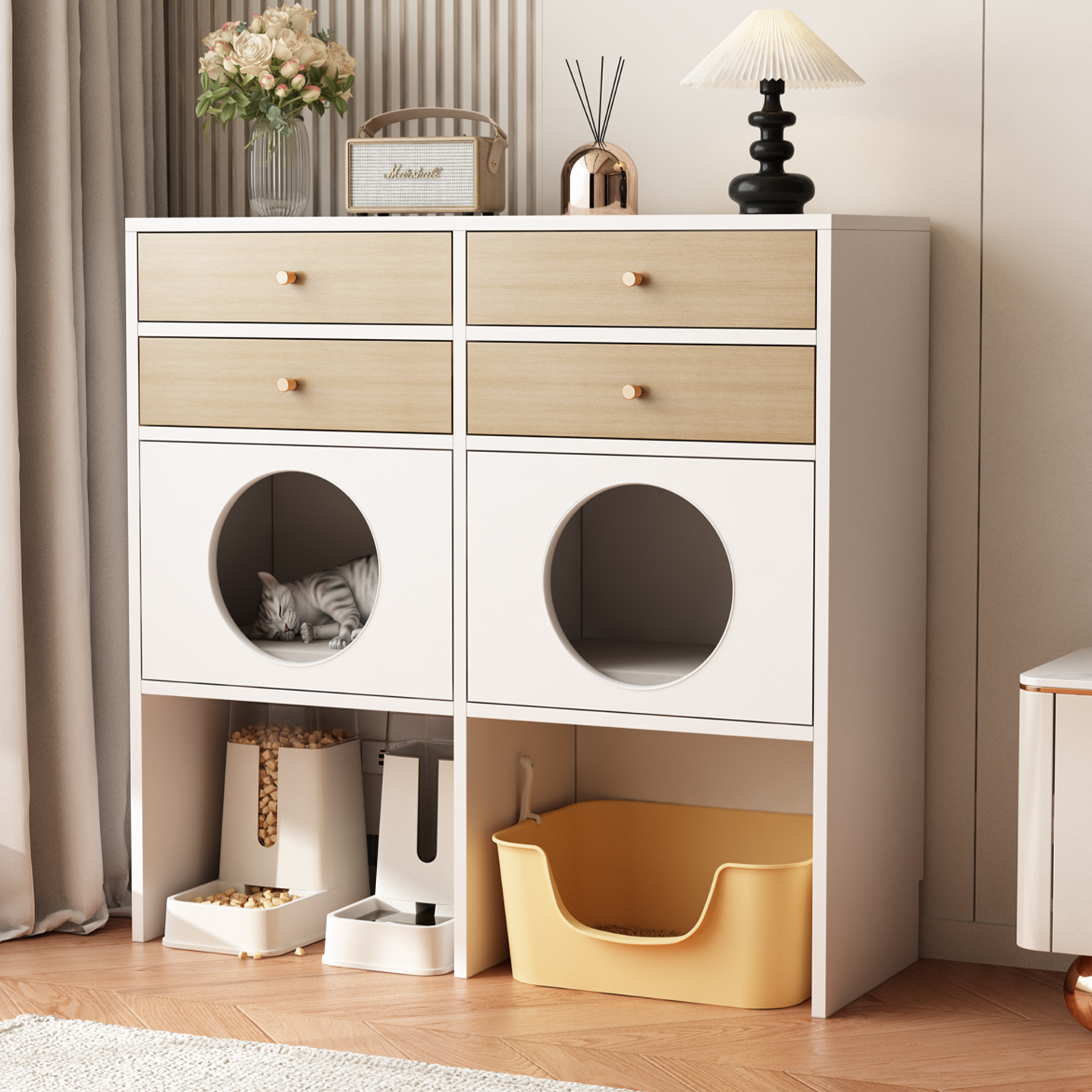 猫别墅家用实木小户型猫笼室内猫房带厕所一体不占地猫屋高级猫柜