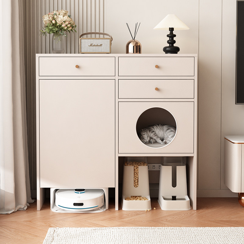 奶油风扫地机器人猫窝一体收纳柜实木阳台柜置物柜猫窝边柜储物柜,宠物/宠物食品及用品,猫笼子/猫别墅,淘宝优惠券,粉丝福利购,淘宝优惠卷
