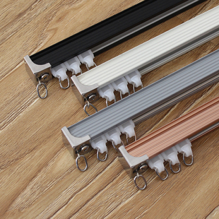 静音顺滑窗帘轨道铝合金直轨单轨双轨道顶装 滑轨窗帘杆 侧装 滑轮式