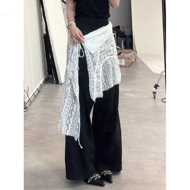 2025新款蕾丝花边三角巾腰带白色叠穿牛仔裤配饰法式风裙子绑带女