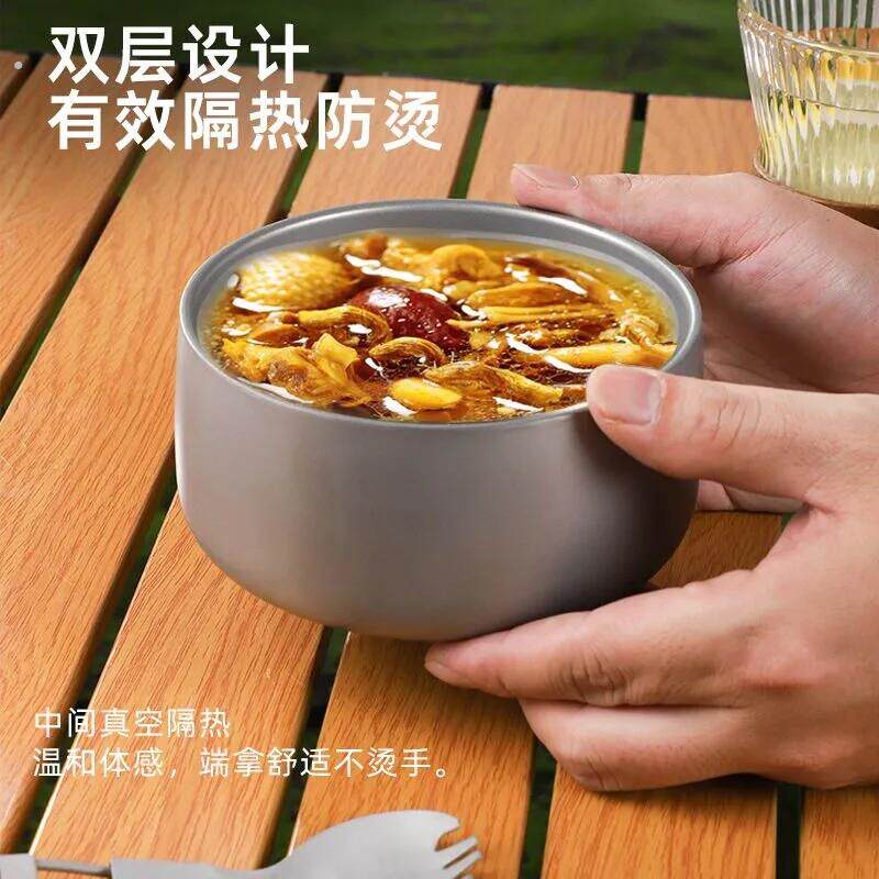 钛碗双层钛碗健康净化钛餐具隔热防烫碗高档家用饭碗汤勺户外露营