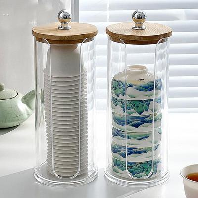 一次性功夫茶杯收纳盒桌面透明杯架稻壳茶具置物架家用招待取杯器