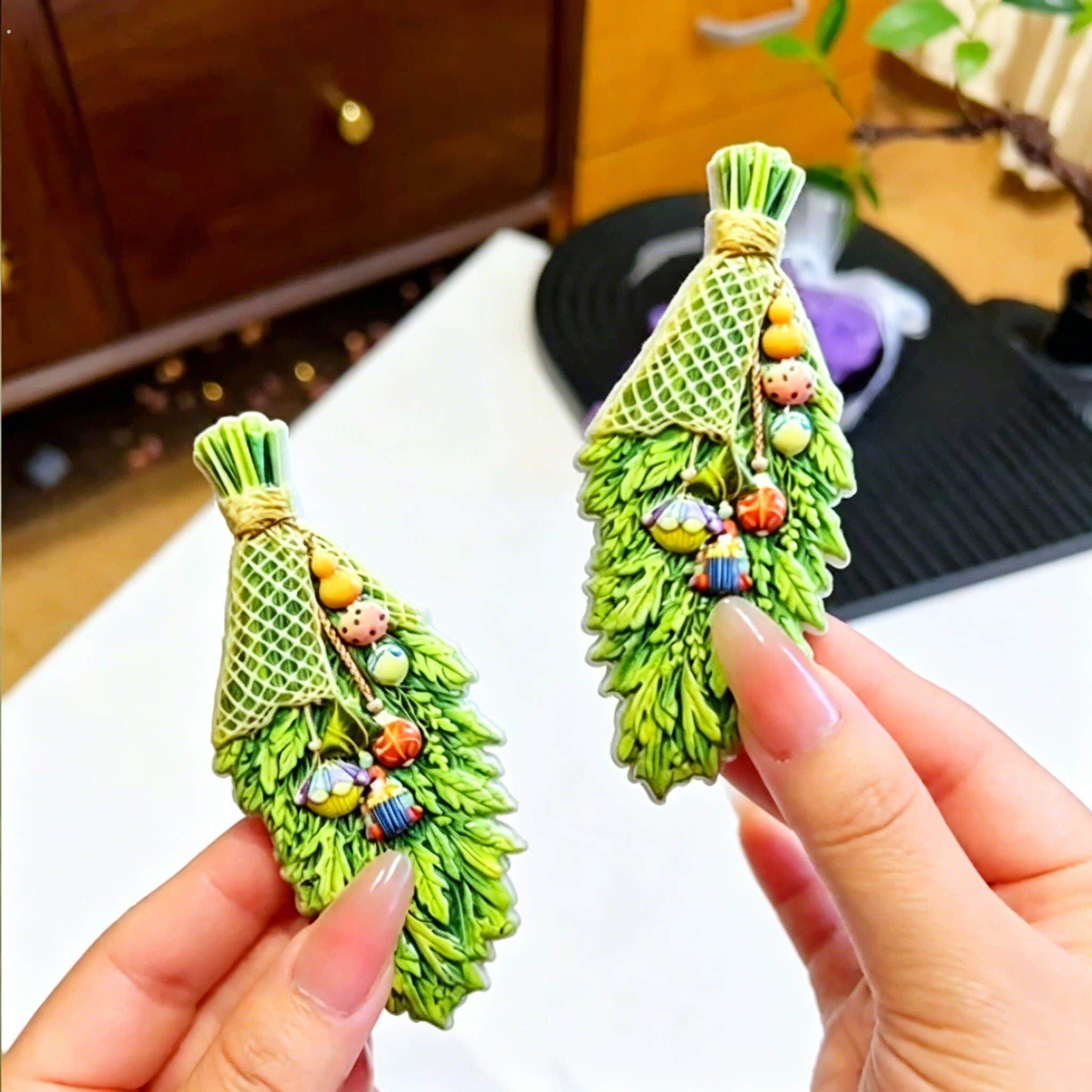 端午艾草冰箱贴陶瓷磁吸贴新款创意家居装饰磁铁贴礼物立体摆件