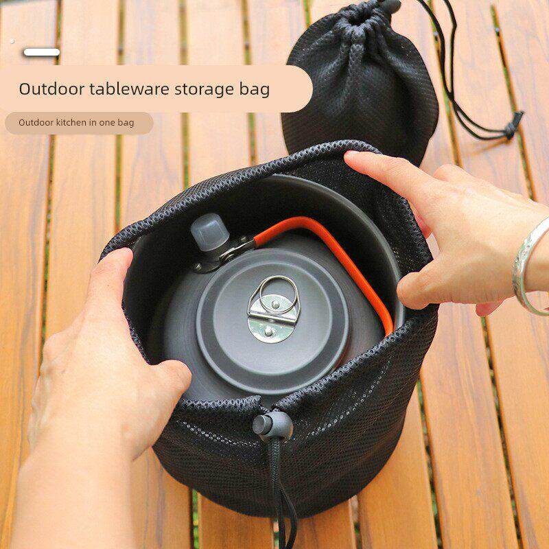 加厚透气网布收纳袋三明治圆筒束口袋结实耐磨轻便户外锅具保护袋