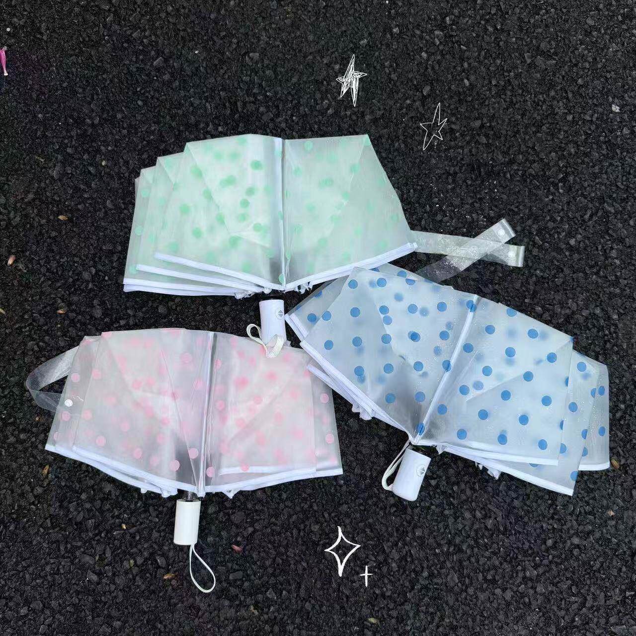 折叠透明雨伞波点环保长柄圆波点塑料清新不锈钢全自动直杆可爱