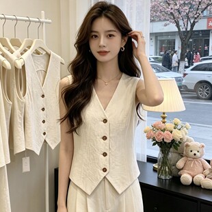 2026新款修身时尚设计感无袖上衣法式复古气质马甲背心女夏季外穿