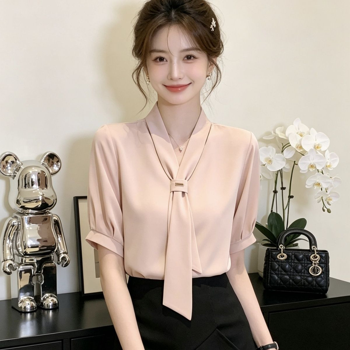 夏季女士雪纺衬衫通勤女装夏装2025年新款潮短袖上衣职业白色衬衣