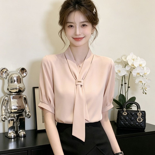 夏季女士雪纺衬衫通勤女装夏装2025年新款潮短袖上衣职业白色衬衣