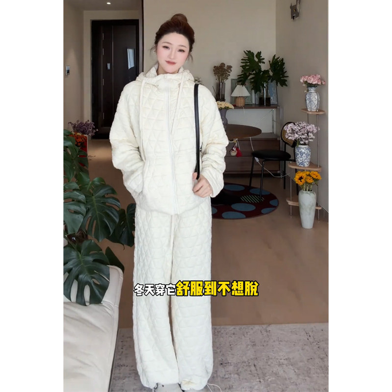 Wannvy Up 韩系时尚套装萎格棉服外套女秋冬季阔腿裤子棉裤两件套