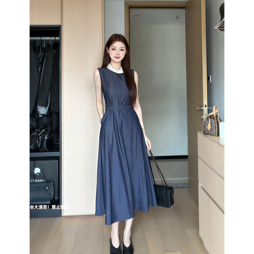 拾光里STUDIO 高端气质半高领无袖掐腰显瘦连衣裙女漂亮别致裙子