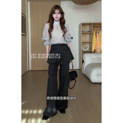 Wannvy Up秋季韩系时尚套装背心马甲衬衫女阔腿西装休闲裤四件套