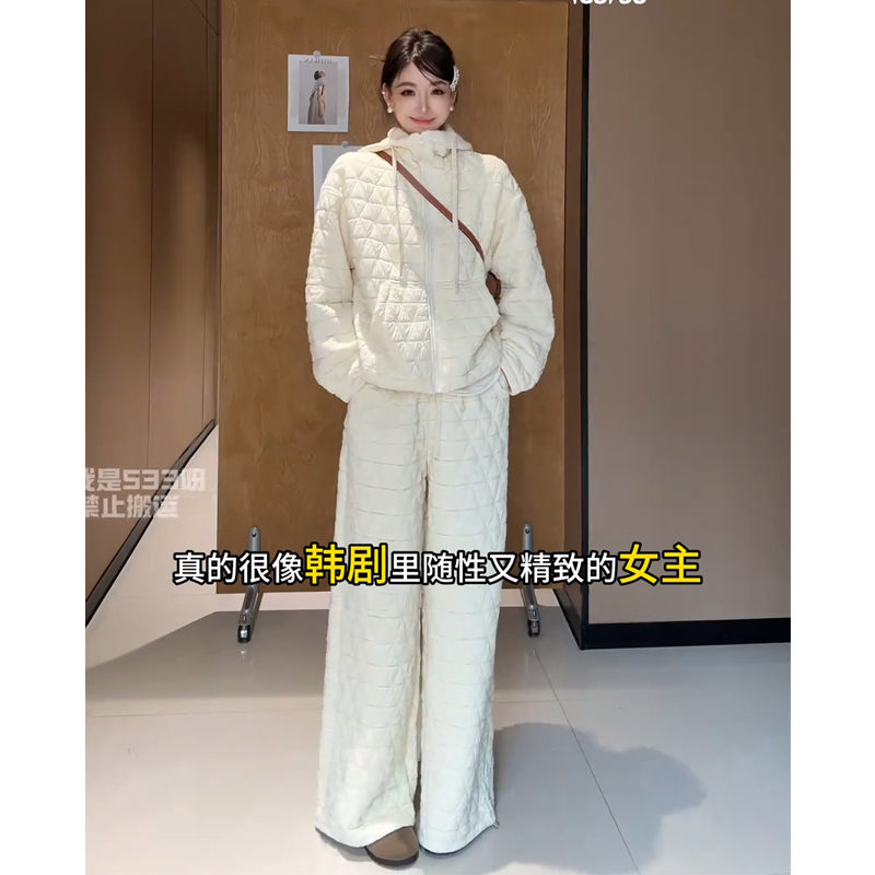 Wannvy Up 气质简约萎格棉衣棉服外套女秋冬季阔腿裤子棉裤两件套