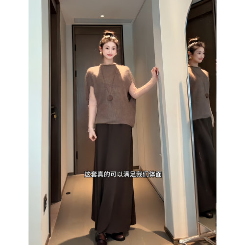 拾光里STUDIO韩系温柔气质百搭休闲针织衫打底长袖显瘦半身裙套装