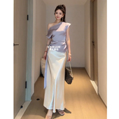 缎面肌理感斜肩收腰侧绑小衫 JIAHUI STUDIO 缎面气质小女人半身裙