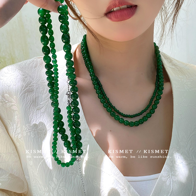 chao显白！新中式绿色串珠项链女小众设计感锁骨链高级感颈链配饰