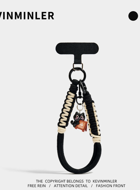 KEVINMINLER原创咖啡猫咪手机挂绳包挂件钥匙扣手腕式T扣黑色挂饰