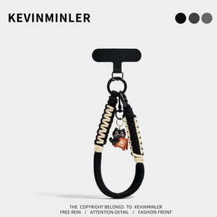 KEVINMINLER原创咖啡猫咪手机挂绳包挂件钥匙扣手腕式T扣黑色挂饰