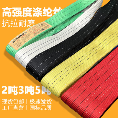2T3T5T高强度起重吊带彩色扁平双扣环眼工业行车吊装带