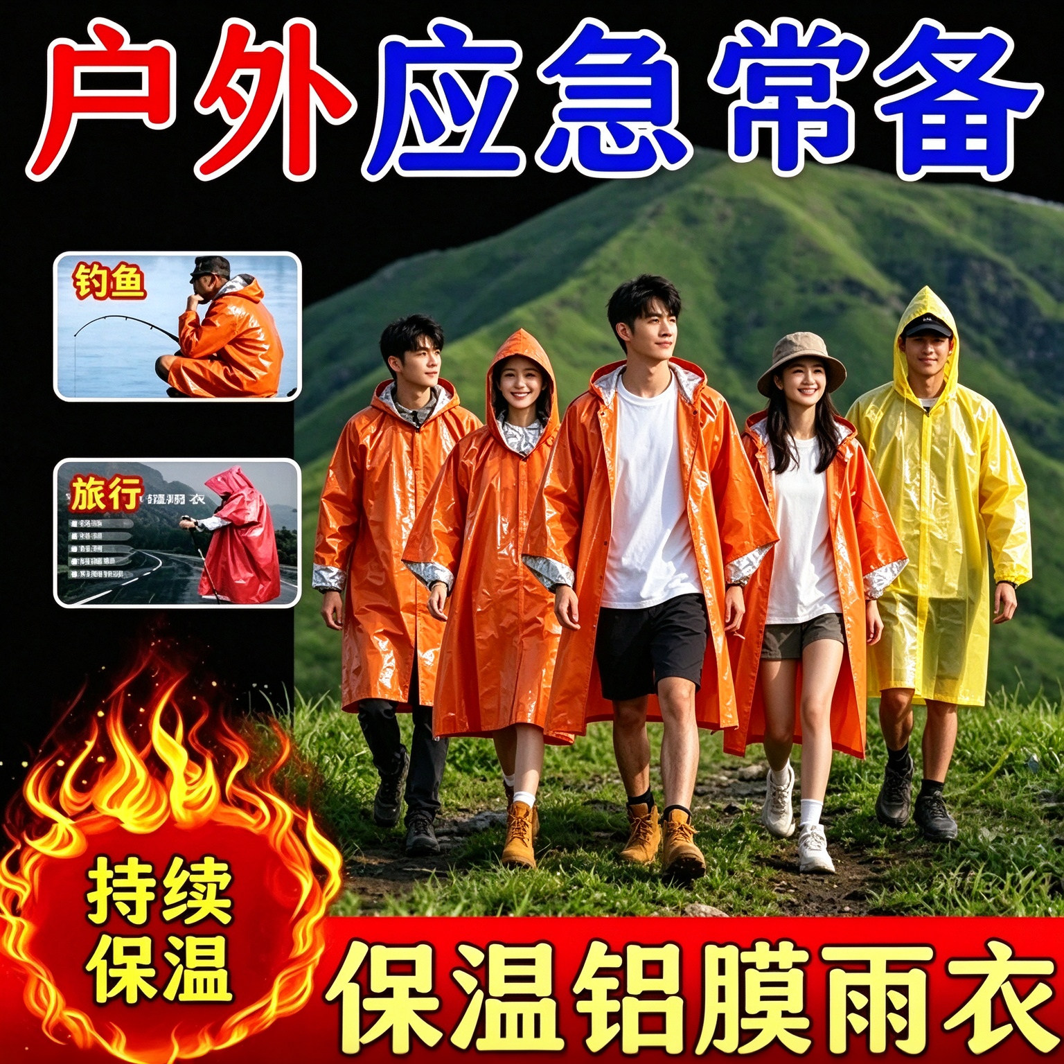 户外防寒保暖铝膜急救雨披