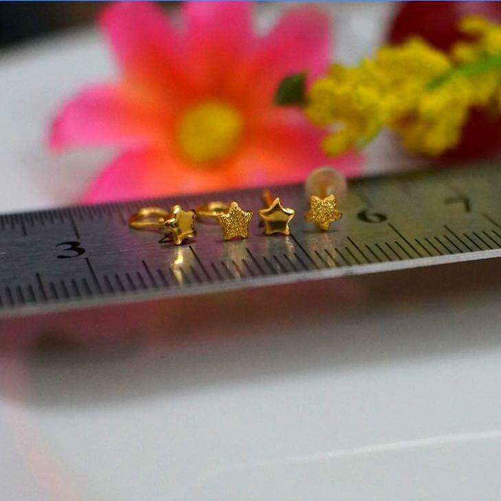 足金999小耳钉防过敏黄金光面五角星耳环养耳钉新款时尚 女款耳饰