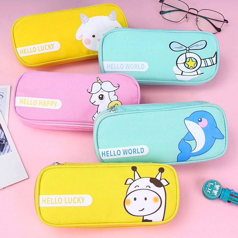 铅笔袋学生收纳包新款卡通笔袋网纱隔层大容量文具盒简约