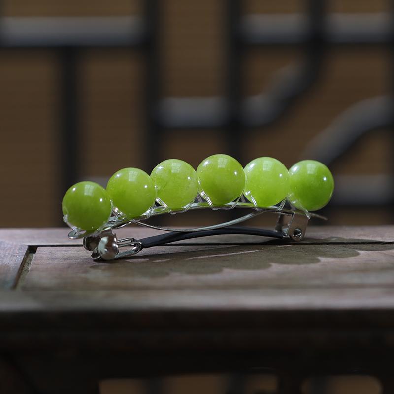 天然橄榄石幸运发夹玉石弹簧横顶