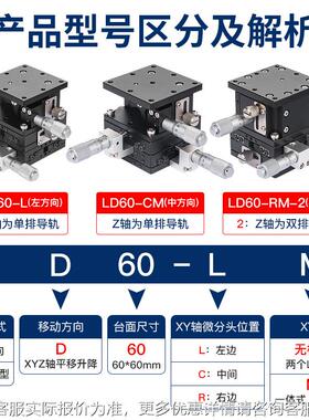 XYZ滑台UIY三维轴手动轴位移微调升降平台实验平台LD0/640/0/90/1