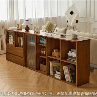 北欧实木书柜 家用客厅落地多功能收纳组合柜书房复古书籍储物柜