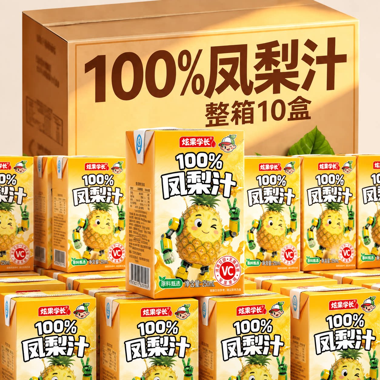 100%凤梨汁250ml*10盒整箱无添加剂0脂解渴解腻健康果汁饮料特价
