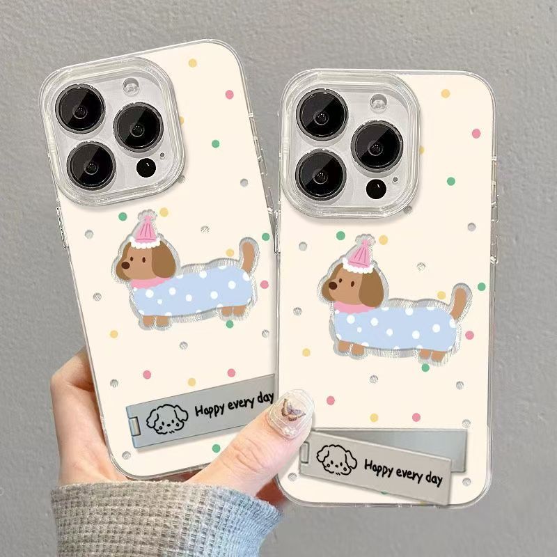 ins风腊肠狗带支架适用iPhone16promax手机壳网红苹果15保护壳14plus小众可爱简约大孔防摔13PM新款卡通12/11