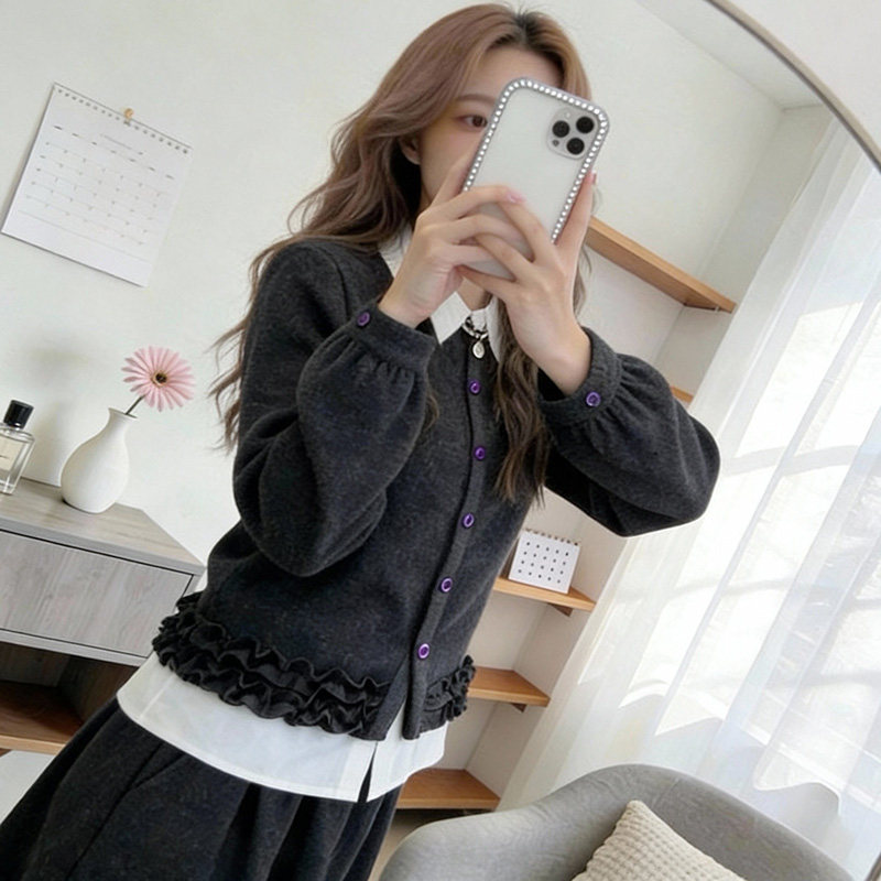 法式假两件拼接设计感衬衫女POLO