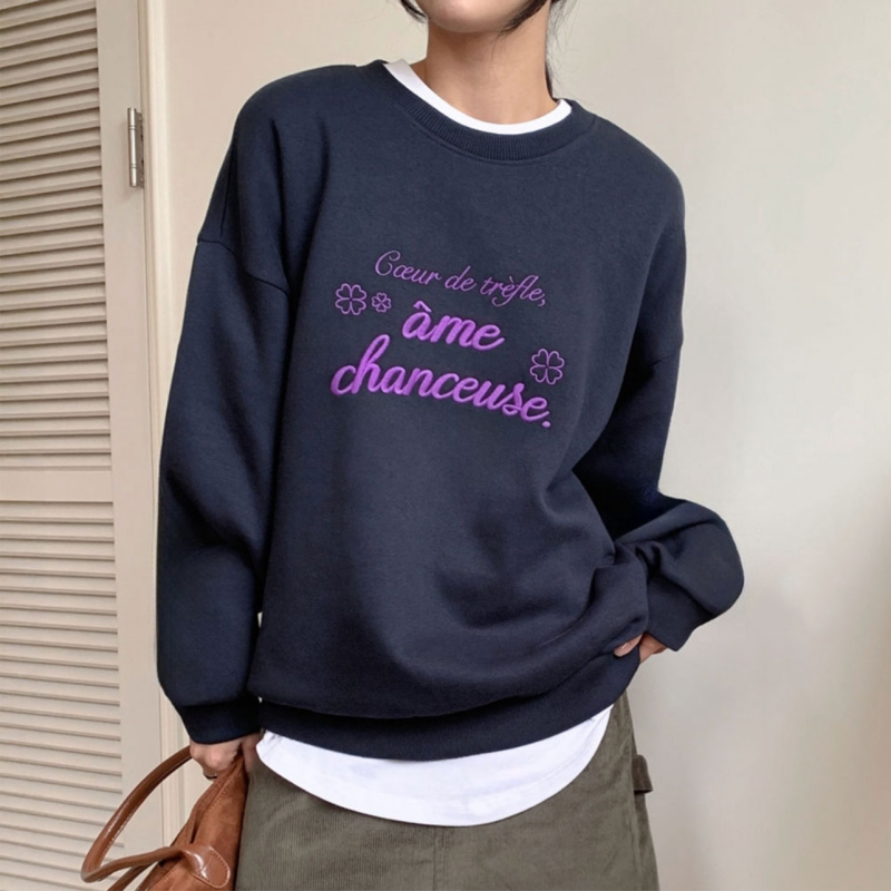 复古休闲字母印花圆领卫衣女上衣