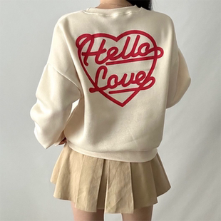 上衣情侣装 温柔慵懒风后背字母爱心卫衣女春秋季 宽松休闲百搭长袖