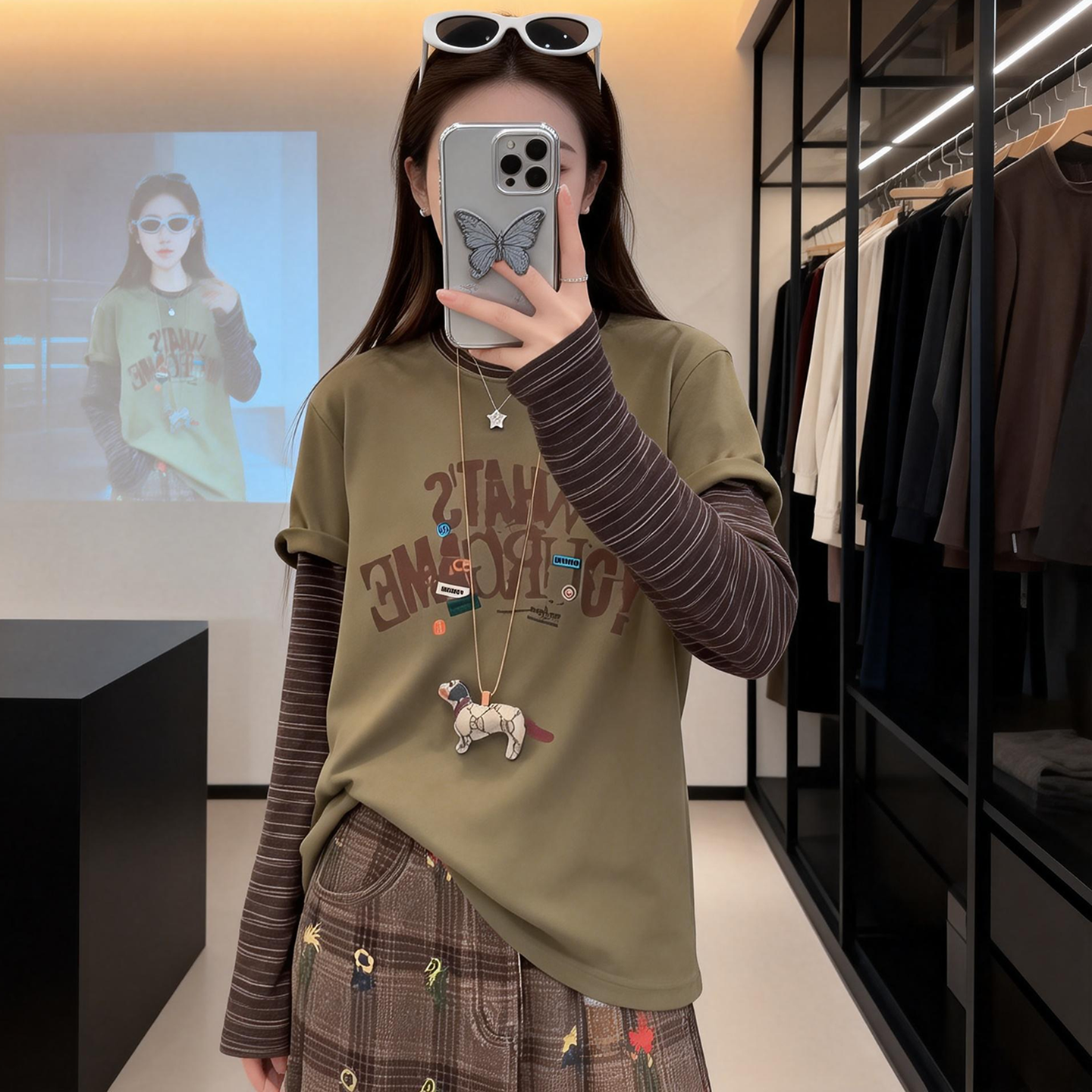 假两件条纹拼接长袖T恤女春秋撞色小个子宽松叠穿内搭打底衫上衣,女装/女士精品,大码内搭,淘宝优惠券,粉丝福利购,淘宝优惠卷