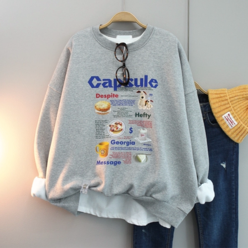 卡通可爱风减龄字母印花卫衣长袖