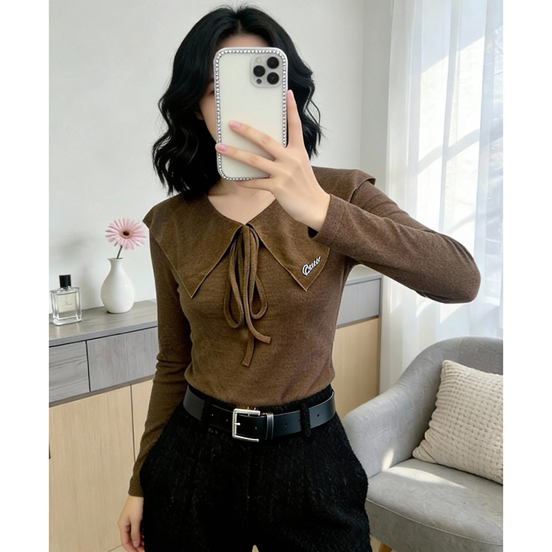 气质修身长袖T恤女娃娃领上衣潮