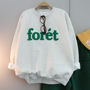 韩式 休闲风字母印花圆领卫衣女春秋气质宽松百搭小个子上衣体恤潮