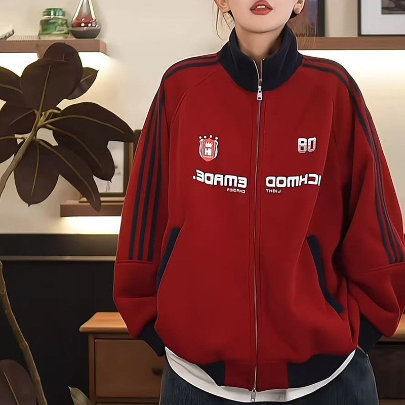 美式字母立领撞色卫衣女秋冬外套