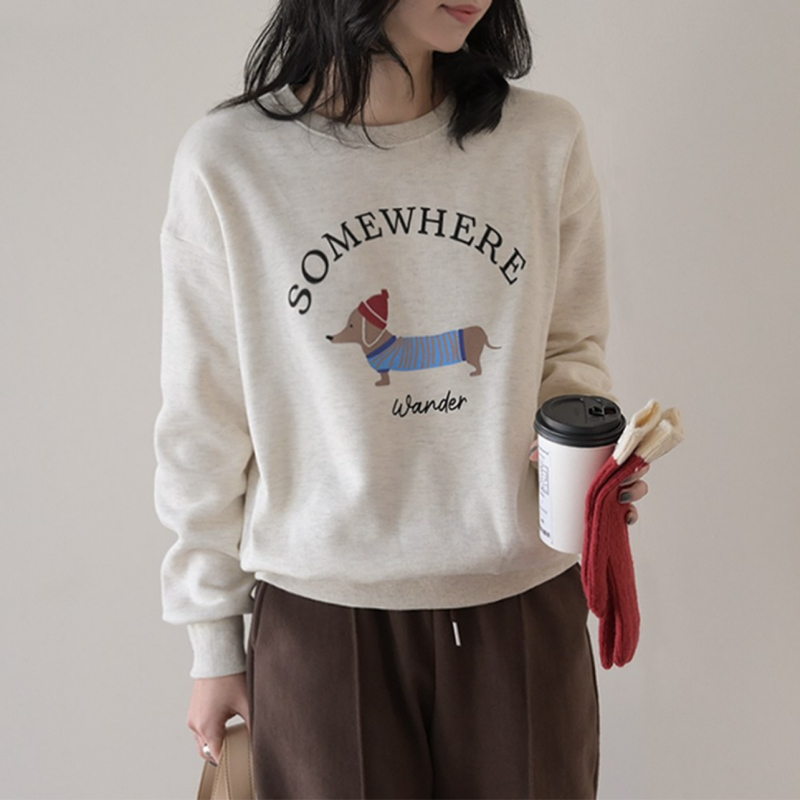 韩版腊肠小狗字母印花卫衣小个子