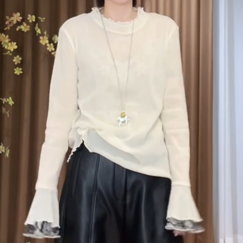 法式气质花边领蕾丝打底衫女轻奢高级感上衣叠穿内搭小衫长袖T恤,女装/女士精品,大码内搭,淘宝优惠券,粉丝福利购,淘宝优惠卷