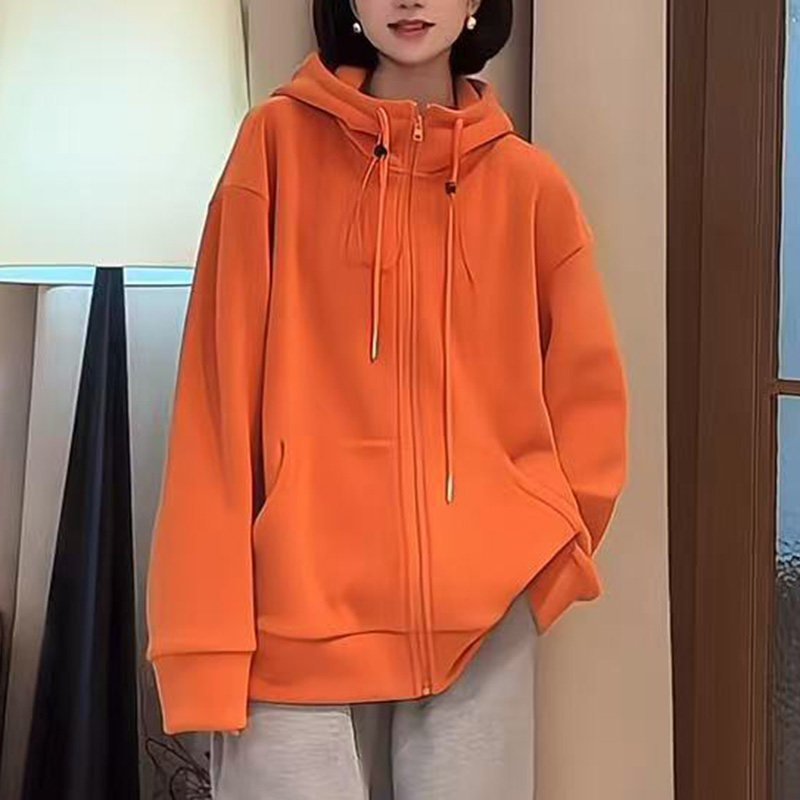 美式纯色复古连帽卫衣拉链外套女秋冬中长款宽松休闲长袖上衣开衫,女装/女士精品,大码内搭,淘宝优惠券,粉丝福利购,淘宝优惠卷