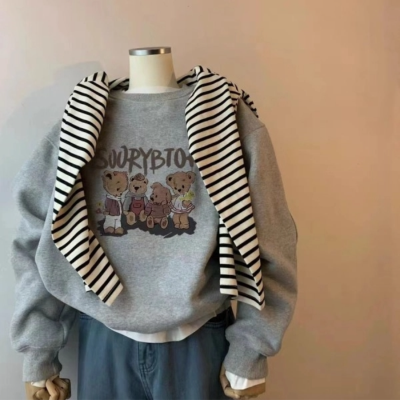 小个子灰色长袖卡通印花卫衣春秋