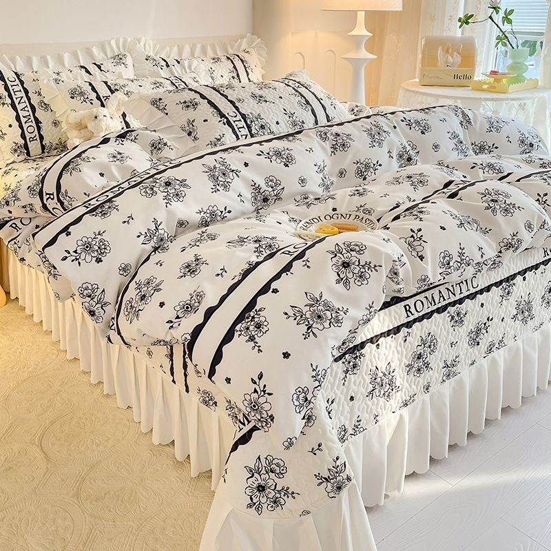 四季夹棉床盖四件套韩版公主风床罩加厚床单保护套三件套床上用品