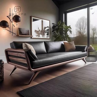 北美黑胡桃木沙发组合客厅家用现代简约轻奢实木沙发家具 新中式
