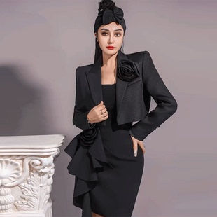 星原创gao级定制【瑰丽】设计师小众轻奢新款黑色挺阔短西装外套