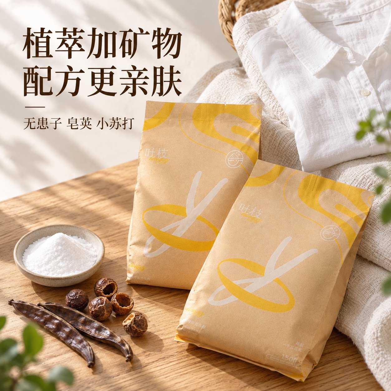 吐枝无患子精油洗衣粉皂荚茶皂素植物天然皂粉内衣母婴无磷荧光
