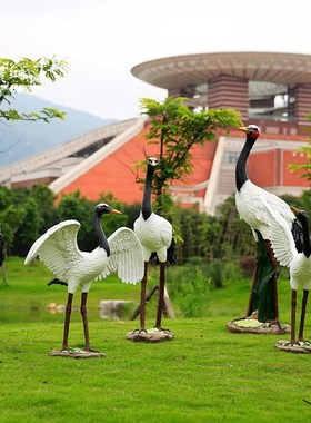 彷真仙鹤造景摆件玻璃钢雕塑丹顶鹤鸟类模型花园假山水景池塘装饰