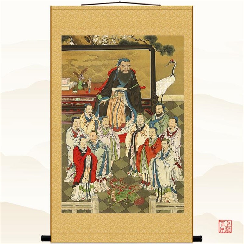 孔子弟子人物画像  孔门十哲图 儒家复古书房装饰画 绢布卷轴挂画