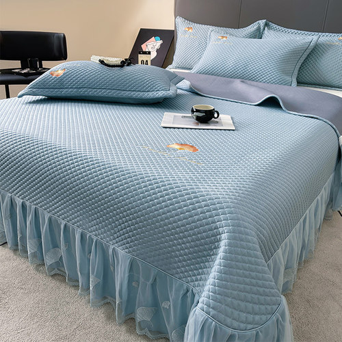 夏季凉感豆豆冰丝凉席三件套床盖花边公主风可机洗高端空调软席子