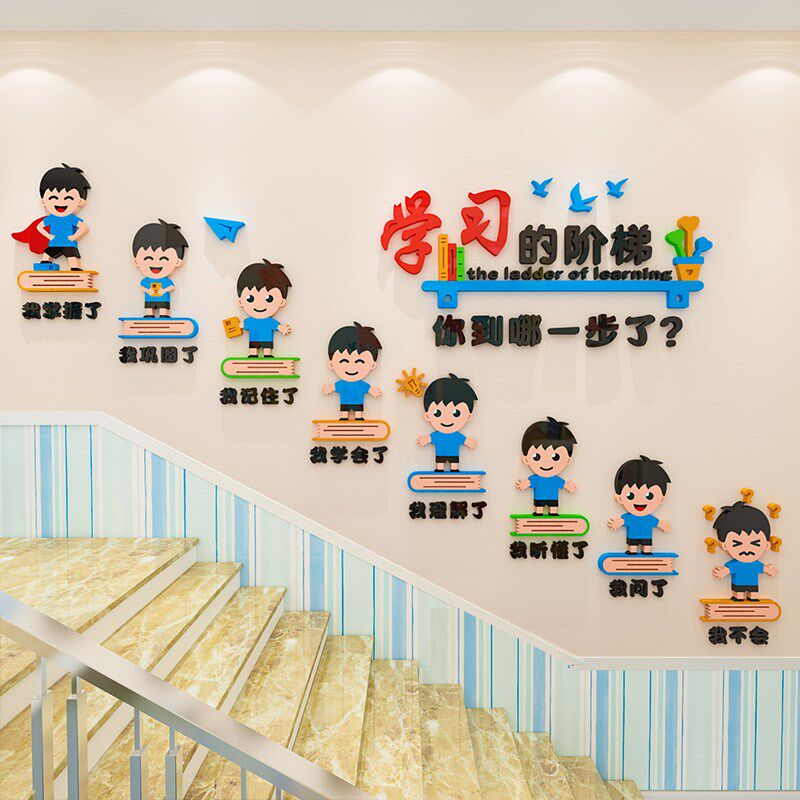 小学习的阶梯班级布置教室装饰文化墙贴培训机构楼梯走廊励志标语